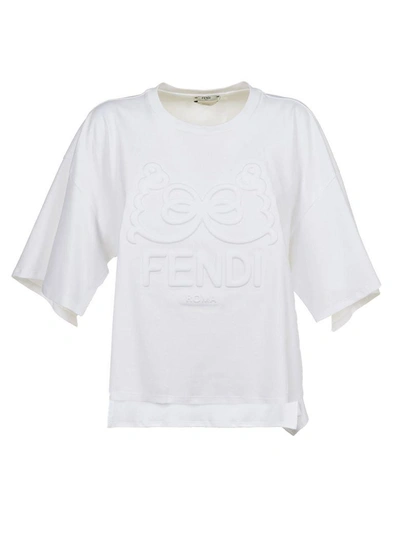 Shop Fendi Logo Embroidered T-shirt In Bianco