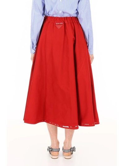 Shop Prada Overprint Drill Skirt In Bianco+rosso (white)