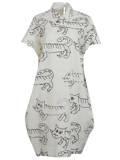 Shop Marni Cat Print Shirt Dress In White