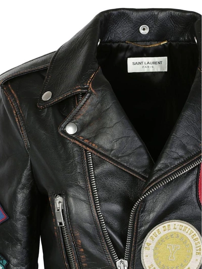 Shop Saint Laurent Leather Jacket In Noir-cognac
