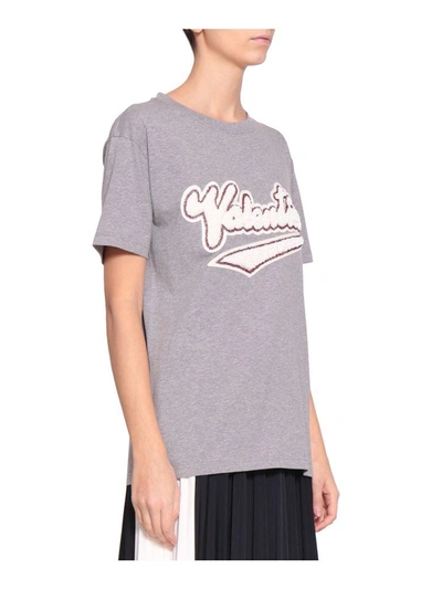 Shop Valentino Embroidered Cotton T-shirt In Grigio