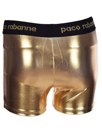 Shop Paco Rabanne Logo Waist Shorts In Gold