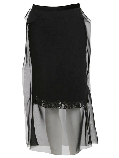 Shop Sacai Lace Chiffon Skirt In Black
