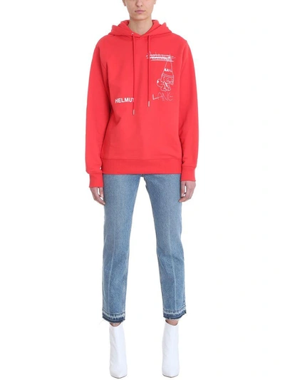 Shop Helmut Lang Puppy Hoodie Red Cotton Sweatshirt