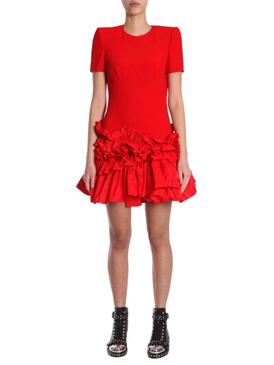Shop Alexander Mcqueen Ruffled Short Dress In Rosso