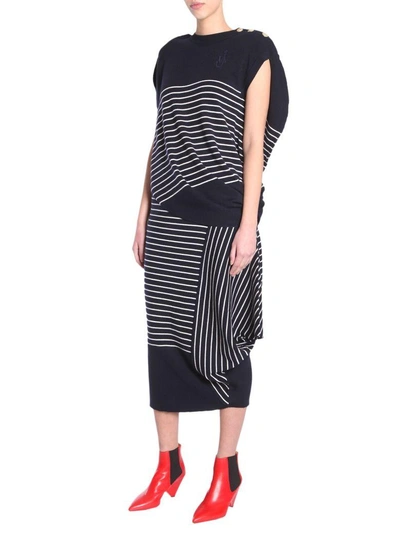 Shop Jw Anderson Striped Asymmetric Skirt In Blu