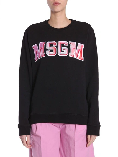 Shop Msgm Round Collar Sweatshirt In Nero