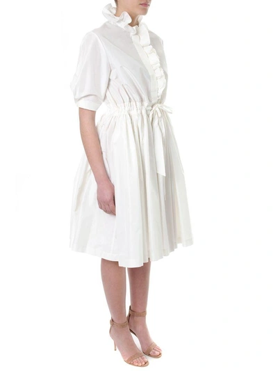 Shop Lanvin Ivory Silk-cotton Blend Flared Dress