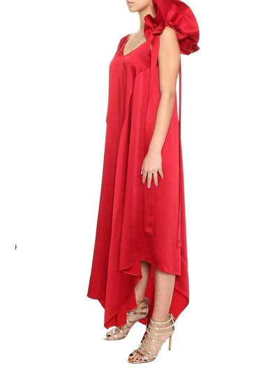 Shop Valentino Long Satin Dress In Rosso