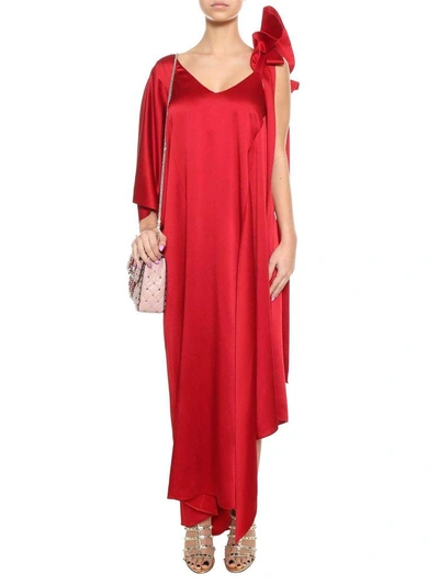 Shop Valentino Long Satin Dress In Rosso