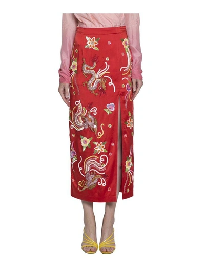 Shop Attico Envers Satin Embroidered Skirt In Rosso