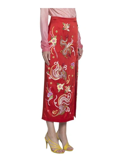 Shop Attico Envers Satin Embroidered Skirt In Rosso