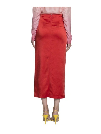 Shop Attico Envers Satin Embroidered Skirt In Rosso