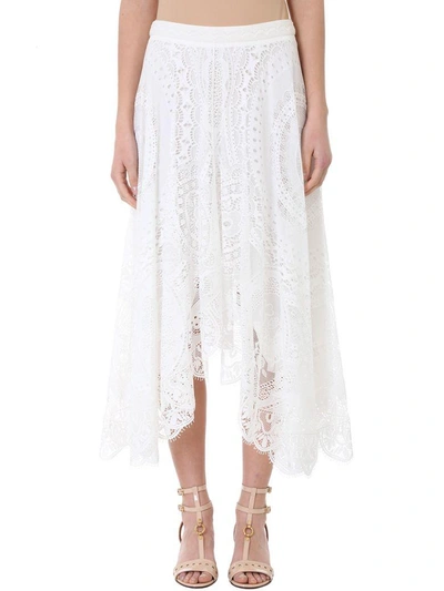 Shop Chloé Lace White Silk Skirt