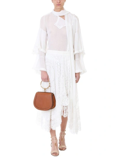 Shop Chloé Lace White Silk Skirt