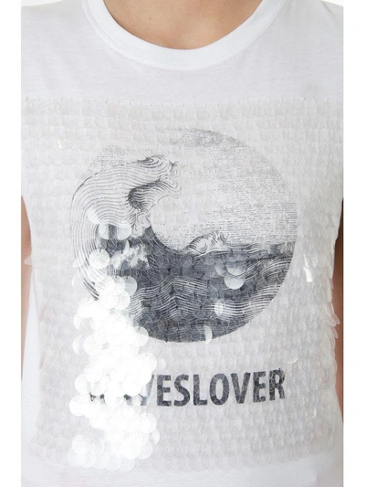 Shop Valentino Wawesolver Sequined White Cotton T-shirt