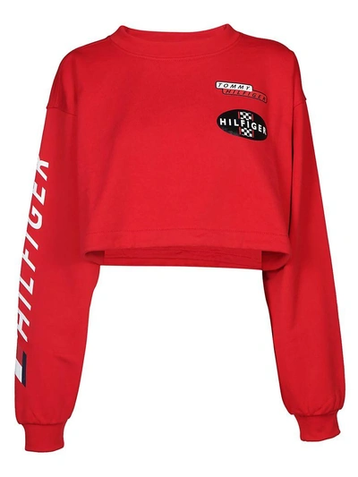 Shop Tommy Hilfiger Racing Crop Sweatshirt In Red