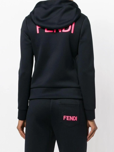 Shop Fendi Karlito Applique Zip Hoodie In Gme Black