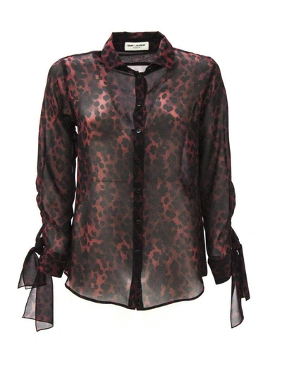 Shop Saint Laurent Bordeaux Silk Animalier Print Shirt In Bordo+nero