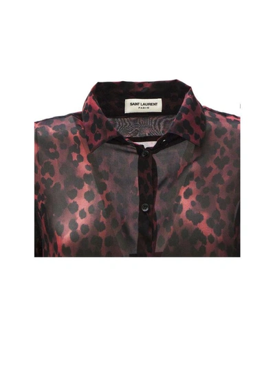Shop Saint Laurent Bordeaux Silk Animalier Print Shirt In Bordo+nero