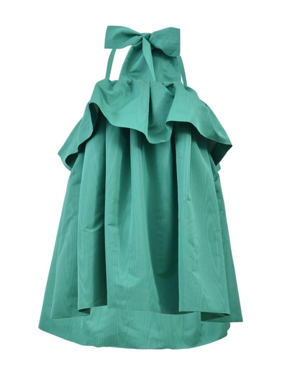 Shop Msgm Bow Detail Dress In Emerald