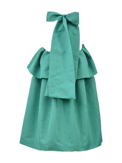 Shop Msgm Bow Detail Dress In Emerald