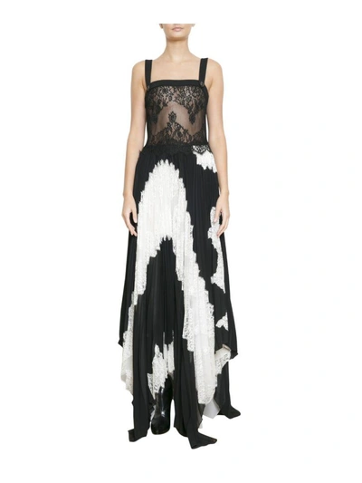 Shop Givenchy Pleated Silk And Lace Dress In Nero
