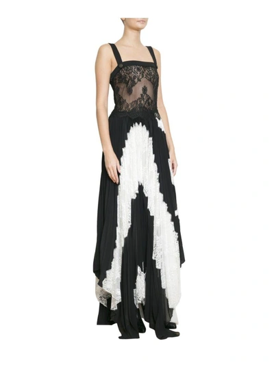 Shop Givenchy Pleated Silk And Lace Dress In Nero