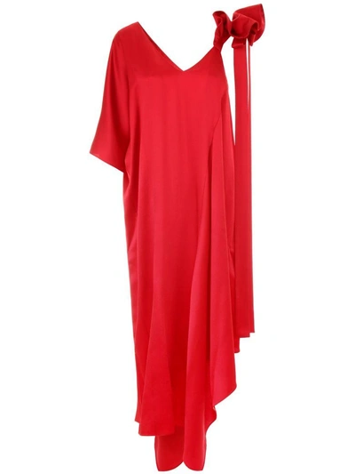 Shop Valentino Long Hammered Satin Dress In Red (red)