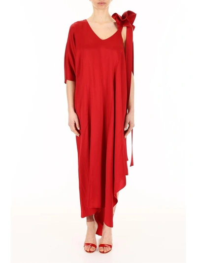 Shop Valentino Long Hammered Satin Dress In Red (red)