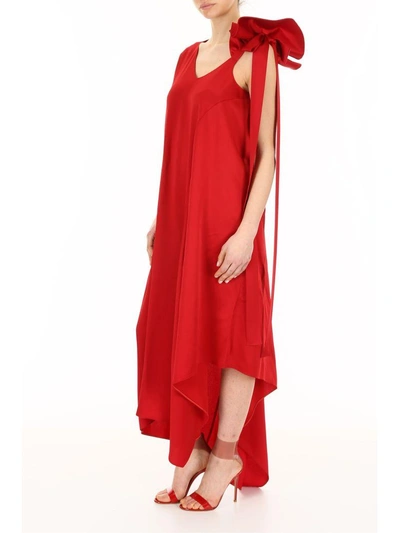 Shop Valentino Long Hammered Satin Dress In Red (red)