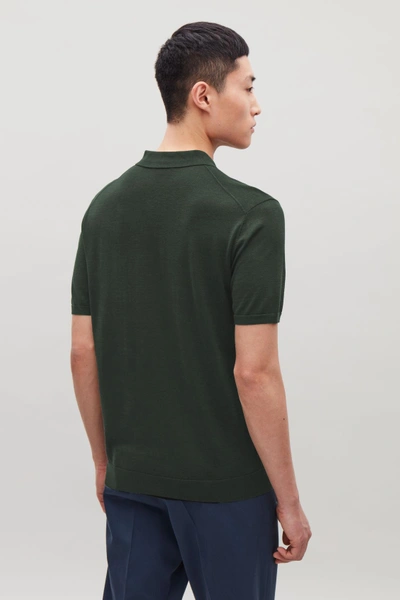 Shop Cos Silk-cotton Knit Polo Shirt In Green