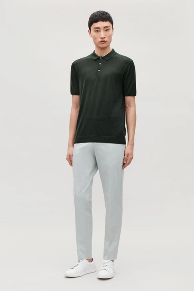 Shop Cos Silk-cotton Knit Polo Shirt In Green