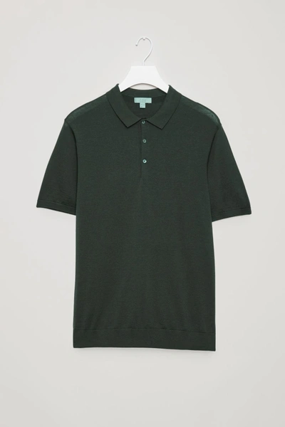 Shop Cos Silk-cotton Knit Polo Shirt In Green