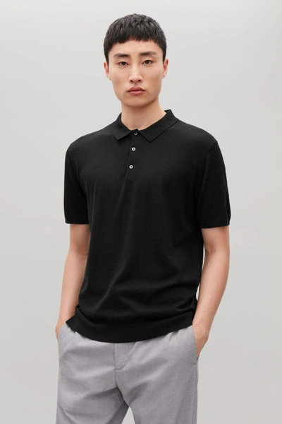 Shop Cos Short-sleeved Knitted Polo In Black