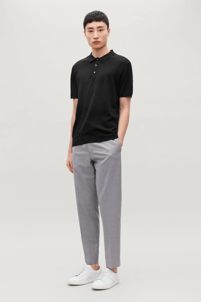 Shop Cos Short-sleeved Knitted Polo In Black