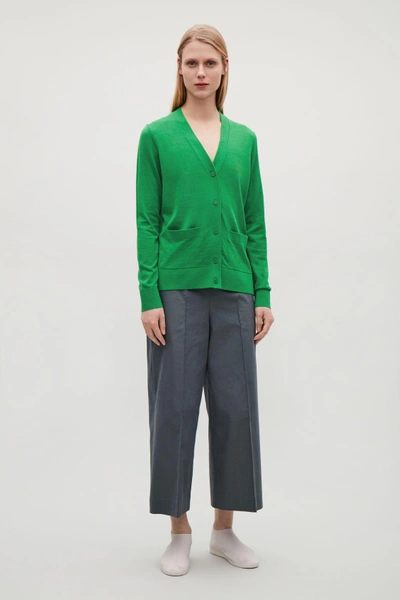 Shop Cos Cotton-silk Knit Cardigan In Green