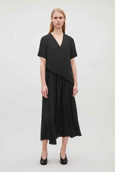 Shop Cos Layered V-neck Chiffon Dress In Black