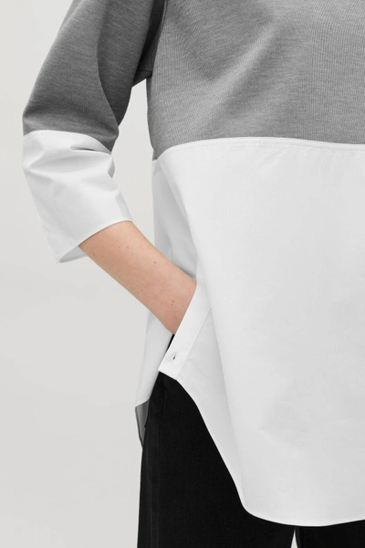 Shop Cos Sweatshirt With Shirt Hem In Grey