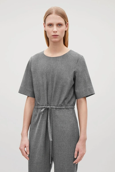Shop Cos Wool Jumpsuit With Grosgrain Drawstring In Grey