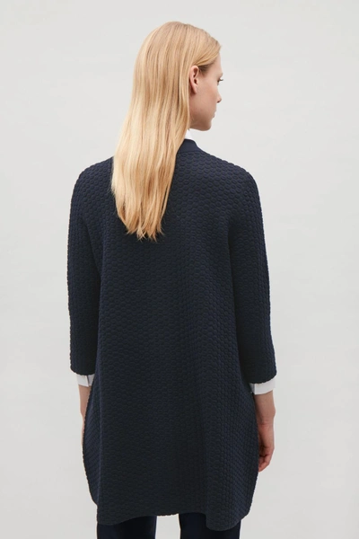 Shop Cos Textured Jacquard Knit Cardigan In Blue
