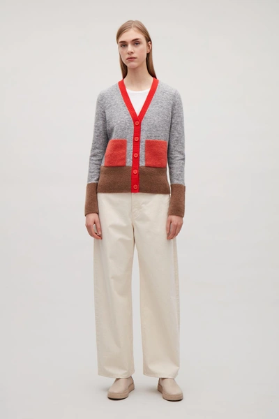Shop Cos Colour-block Cardigan With Pockets In Red