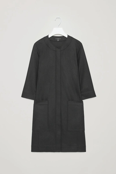 Shop Cos Topstitched Cocoon Wool Dress In Black