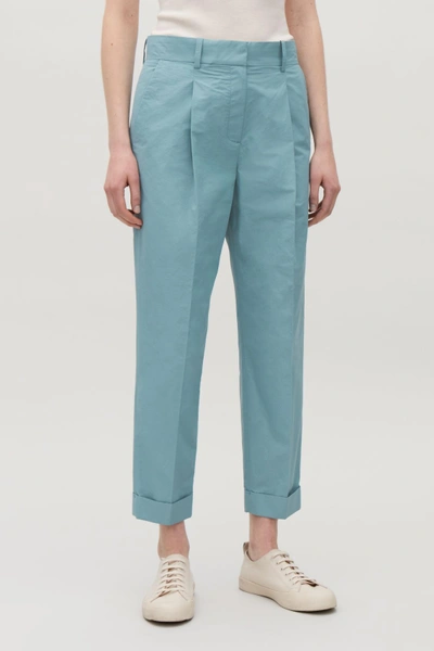 Shop Cos Technical Pleated Trousers In Turquoise