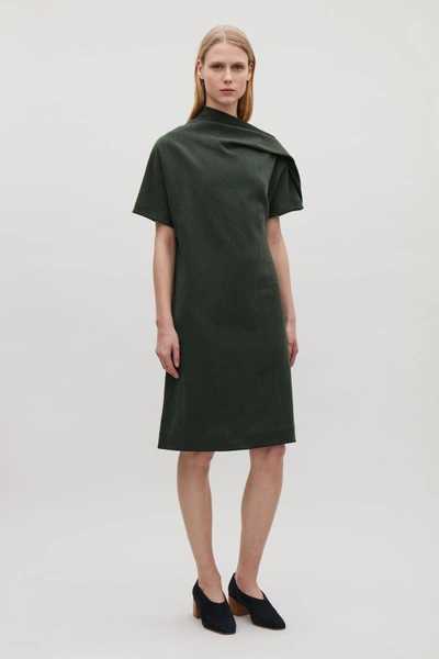 Shop Cos Draped-neck Jersey Dress In Green