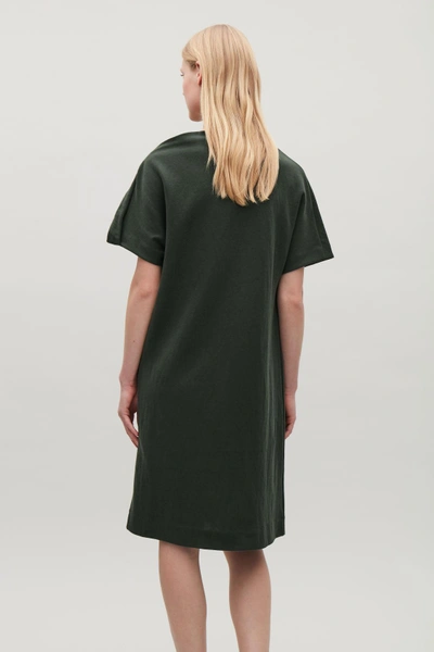 Shop Cos Draped-neck Jersey Dress In Green
