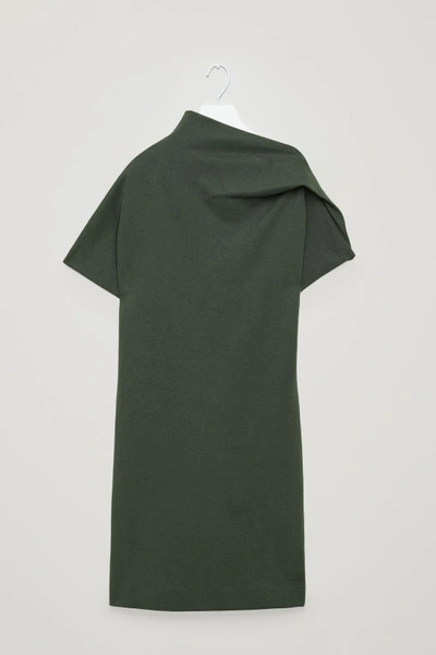 Shop Cos Draped-neck Jersey Dress In Green