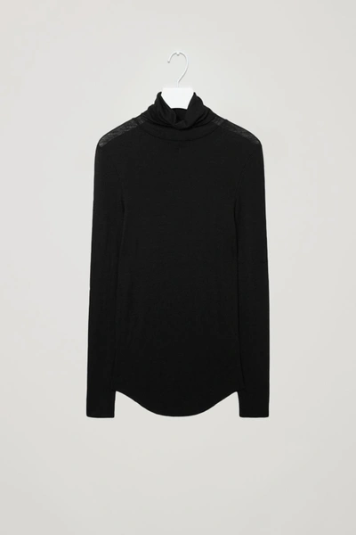 Shop Cos Fine Roll-neck Wool Top In Black