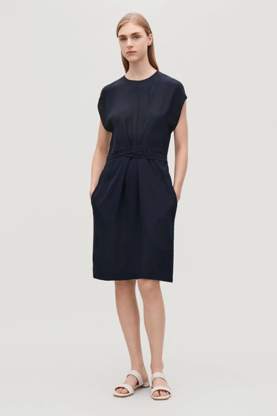 Shop Cos Silk Dress With Wrap Tie In Blue