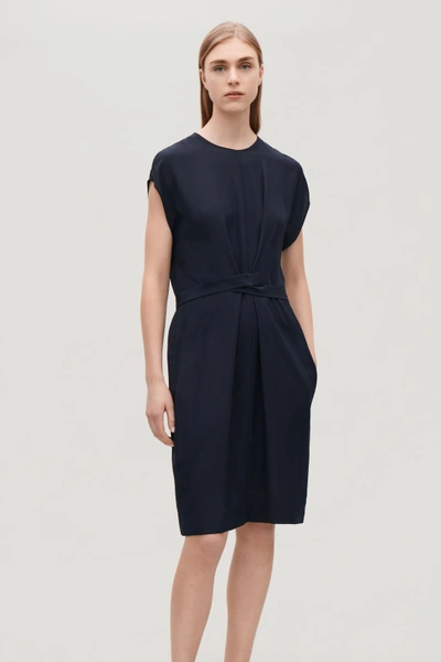 Shop Cos Silk Dress With Wrap Tie In Blue